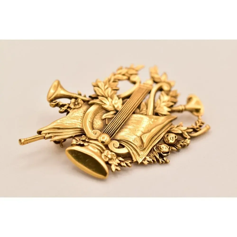 Vintage National Gallery of Art NGA Lyre Laurel Horns Forget Me Not Brooch BinBG